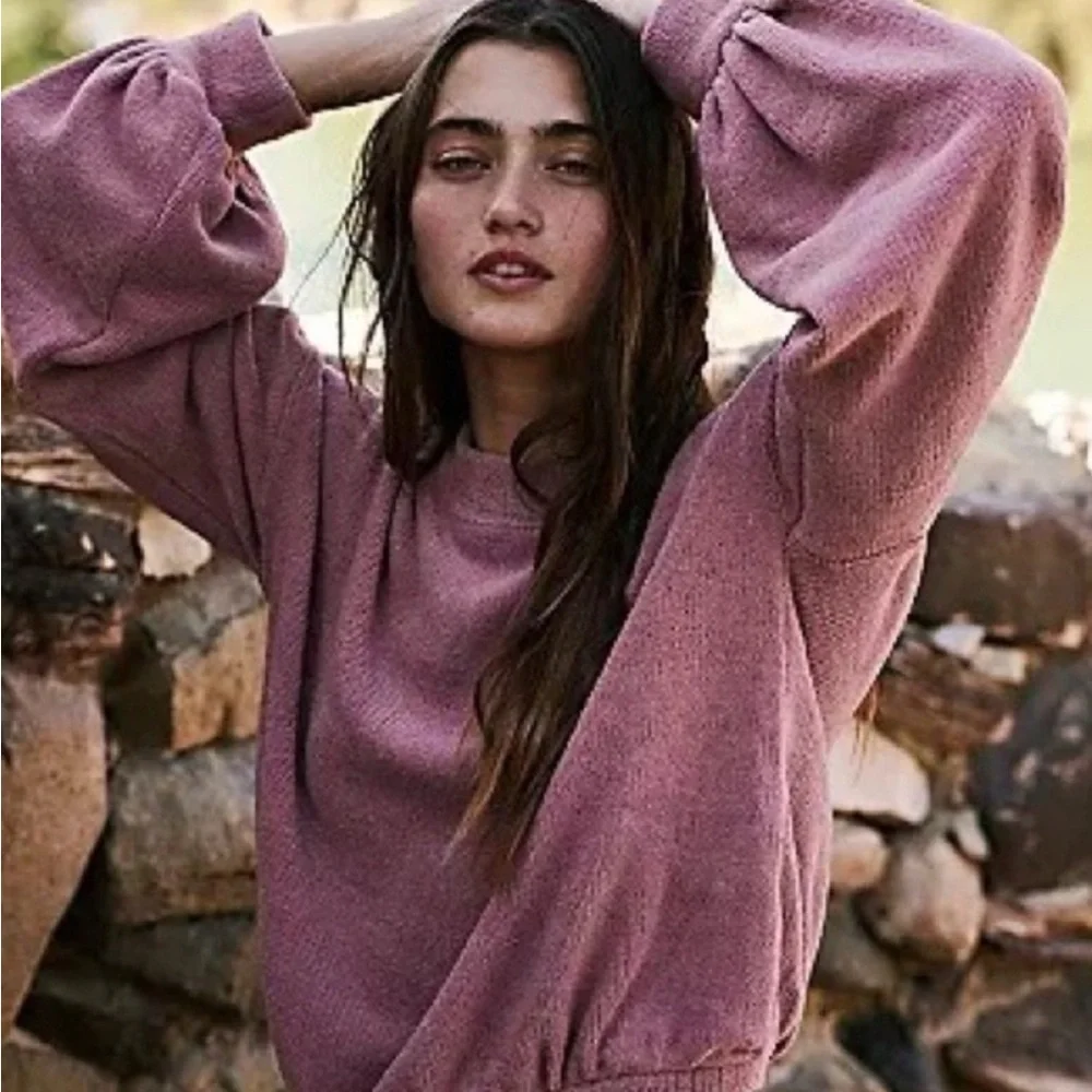 Free People Beach Happy Pullover Chenille Sweater Roan Rouge Size Medium - Picture 1 of 8